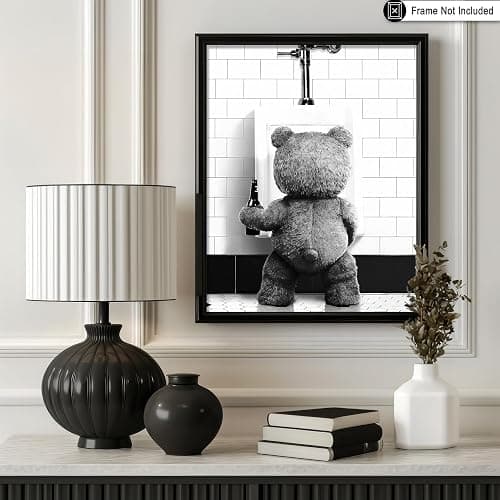 Poster Master Funny Teddy Bear Print - Humorous Gift for Men, Women, and Movie Fans - Black & White Wall Art for Bathroom, Restroom, Nursery, Kids Room - 8x10 UNFRAMED Wall Art thumbnail 3