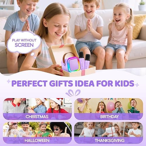 IROO Mini Karaoke Machine for Kids, Birthday Gifts Toys for Girls Ages 3-12 | 2 Wireless Mics, 5 Voice Effects & 1-Month KaraFun Premium, Bluetooth Speaker, Portable MP3 Player For Family Home Party thumbnail 2