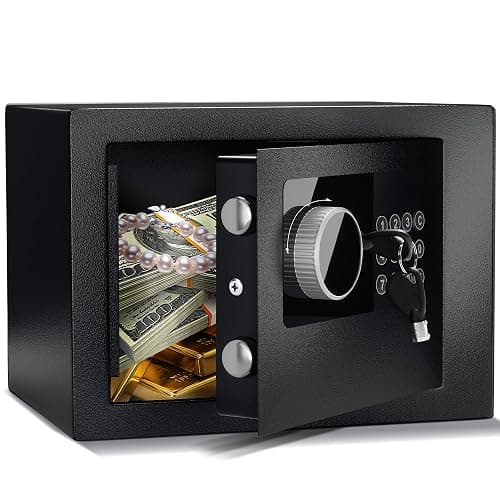 Digital Electronic Money Safe, Steel Security Lock Box with Keypad, Office Hotel Business Jewelry Gun Cash Safe, 0.23 Cubic Feet, 9.06" W x 6.69" D x 6.69" H（black） - Image 1