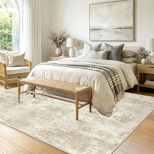 RELEANY Washable Area Rugs 5'x7' Non-Slip Modern Abstract Soft for Living Room Entryway Bedroom Nursery, Print Pattern, Beige Cream Brown thumbnail 4