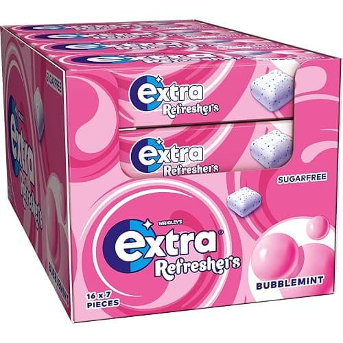 Wrigley's Extra Refreshers Chewing Gum, Bubblemint Flavour, 16 Packs of 7 Pieces, Sugar Free Bulk Pack with Xylitol (112 pieces) - Image 1