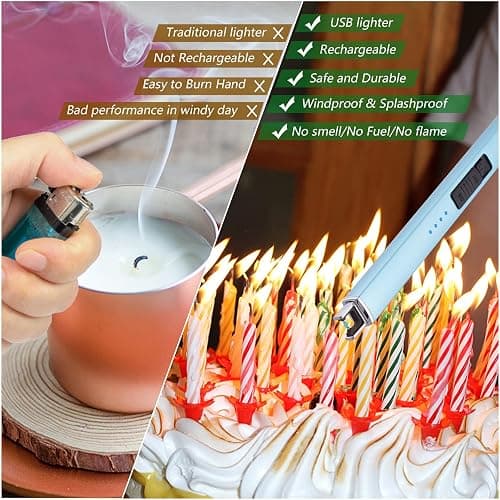 MEIRUBY Electric Candle Lighter, Christmas Stocking Stuffers Gifts for Women Mom Men Wife Sister, USB Arc Rechargeable Windproof Long Lighter for Candle BBQ Housewarming Birthday Gifts Idals thumbnail 4