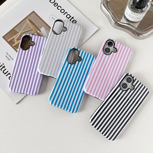 Longlayss Compatible with iPhone 16 Plus Case Cute Aesthetic Striped Phone Case for Women Girl Shockproof Slim TPU and Hard PC Protective Cover (Pink) thumbnail 2