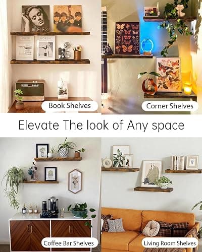 BAYKA Floating Shelves Set of 2, 22.5 inches Farmhouse Rustic Wood Wall Mounted Shelves for Bathroom, Bedroom, Living Room or Kitchen, Hanging Shelf Decor Book with 22lbs Capacity, Rustic Brown thumbnail 8