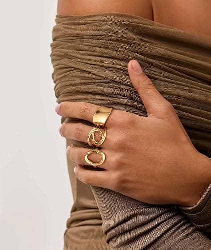 ZOERAY Chunky Gold Rings for Women Non Tarnish Trendy 14k Gold Plated Adjustable Signet Band Stackable Thumb Ring Set Open Twist Dome Statement Stacking Rings Jewelry Gifts for Women Size 5-10 thumbnail 7
