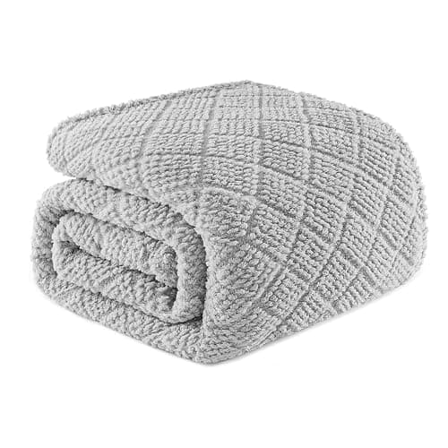 Whale Flotilla Fuzzy Fleece King Size Blanket for Bed, Soft Fluffy Jacquard Waffle Blankets for All Season, Lightweight and Warm, 90x104 Inch, Light Grey - Image 1