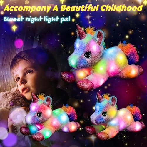 Easfan LED Unicorn Plush Light-up Stuffed Animal with Colorful Night Lights Glow in The Dark Birthday Festival for Kids Toddlers Girls Rainbow,10” thumbnail 5