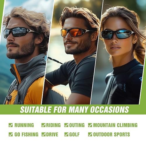 Foliful 3 Pack Polarized Sports Sunglasses for Men, Mens Sunglasses Wrap Around UV Protection for Cycling Fishing Driving thumbnail 7