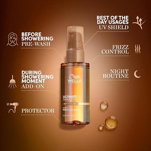 Wella Professionals ULTIMATE SMOOTH Miracle Oil Serum for Dry, Dull & Frizzy Hair | Nourishes, Smooths & Adds a Silky Shine | With Squalane & Omega 9 | Heat Protectant | Color Safe thumbnail 7