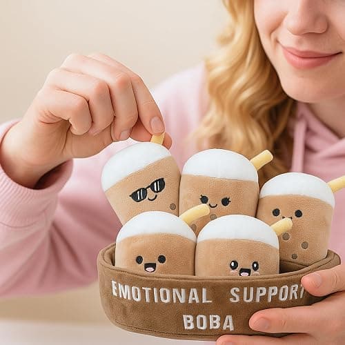 ZENLIV Emotional Support Boba Plush, 5 Cute Squishy Toys Stuffed Animal with Carrying Basket, Funny Cute Cuddly for Boba Lovers Adults, Inspirational Motivational Encouragement Gifts for Women Men thumbnail 2