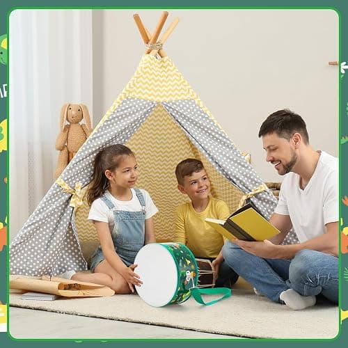 Boao 1 PC Kids Drum Set, 8 Inch Toddler Drum Wooden Toy with Adjustable Strap and 2 Drumsticks, Educational Sensory Musical Instrument for Toddlers Kid Baby Boys Girls Gift(Dinosaur) thumbnail 6
