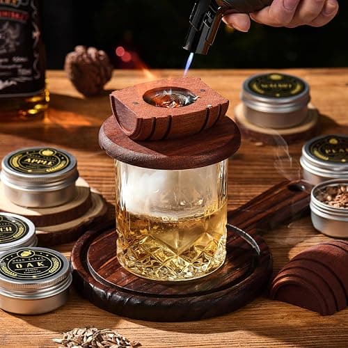 Whiskey Smoker Kit with Torch - 6 Flavors Wood Chips, 2 Glasses, 2 Ice Ball Molds - Cocktail Smoker Infuser Kit, Old Fashioned Drink Smoker Kit, Birthday Bourbon Whiskey Gifts for Men,Dad(NO Butane) thumbnail 2