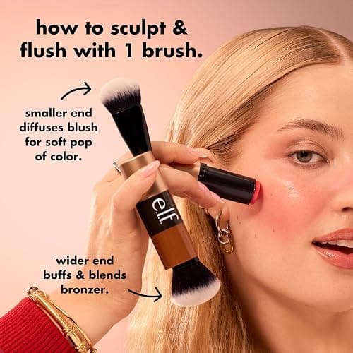 e.l.f. Cream Blush & Bronzer Duo Brush | 2-in-1 Makeup Brush for Blending & Layering Cream Formulas, Creates Seamless Glow, Vegan & Cruelty-Free thumbnail 3