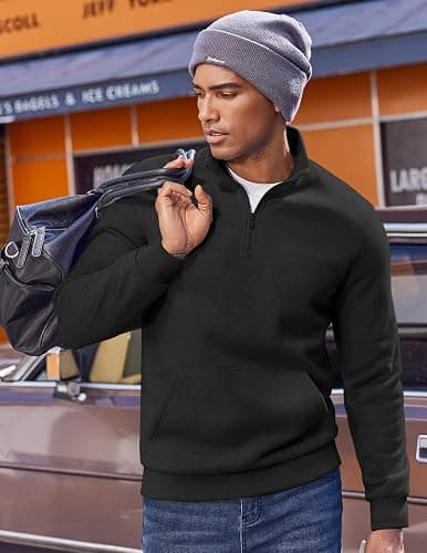COOFANDY Mens Quarter Zip Pullover Fleece Lined Sweatshirts Long Sleeve Mock Neck Sweater with Pocket thumbnail 5