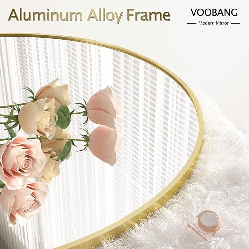 VooBang Gold Round Bathroom Mirror, 28 inch Circle Wall Mounted Hanging Mirror with Simple Modern Circular Metal Frame for Hallway, Entryway, Living Room, Gold Frame thumbnail 3