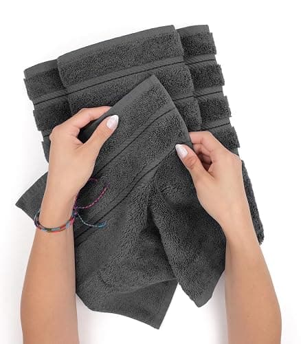 American Soft Linen Luxury 6 Piece Towel Set, 2 Bath Towels 2 Hand Towel 2 Washcloths, 600 GSM 100% Cotton Turkish Towels for Bathroom, Dark Gray Towel Sets thumbnail 6