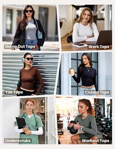 CE' CERDR 3/5 Pack Womens Long Sleeve Shirts Crew Neck Basic Tees Fitted Undershirts Compression Workout Underscrubs Tops thumbnail 5