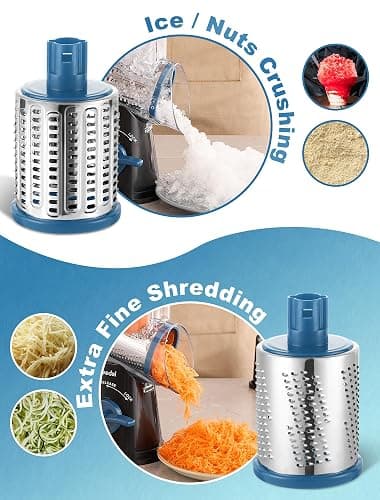 Geedel Rotary Cheese Grater Cheese Shredder - Upgraded 5-in-1 Cheese Grater with Handle and Strong Suction Base, Multi-purpose Vegetable Slicer Ice Shaver Nuts Grinder for Ice, Vegetables, Fruit, Nuts thumbnail 5
