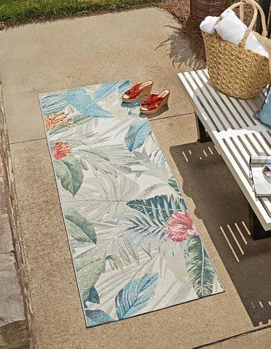 Unique Loom Outdoor Botanical Collection Area Rug - Kula (2' 7" x 10' Runner, Multi/ Gray) - Image 1