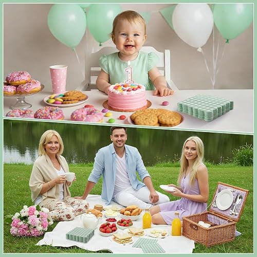 80 Pcs Sage Green Gingham Paper Napkins 6.5 Inch Green and White Paper Napkins Disposable Scalloped Napkin for Baby & Bridal Shower, Wedding, Birthday, Picnic, Easter Party thumbnail 6