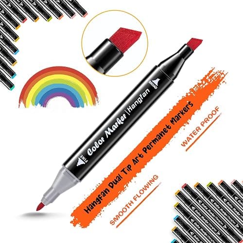 hangfan Art Markers, for Adult Coloring Books No Bleeding,40 Colors Dual Tip Alcohol Markers Brush Tip,Give 1 White Highlighter,1 Tracing Pen,Anime Coloring Sketch Illustrations (Black Pen Container) thumbnail 4