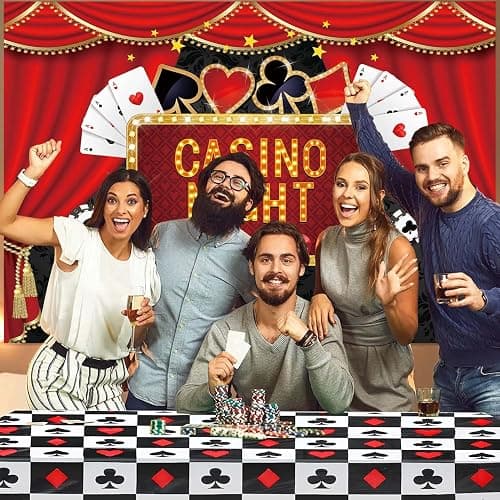Casino Theme Party Decorations - Contain Casino Backdrop & Poker Tablecloth Las Vegas Theme Game Night Photography Background for Casino Birthday Party Supply thumbnail 2