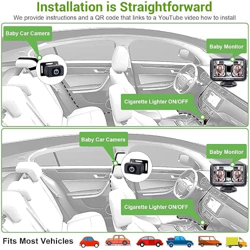 Baby Car Camera HD 1080P: Baby Car Mirror 5 Mins Easy Install for Car Seat | Crystal Night Vision Infant Travel Safety Kit Rohent N06, Black, 4.3 Inch Screen thumbnail 5