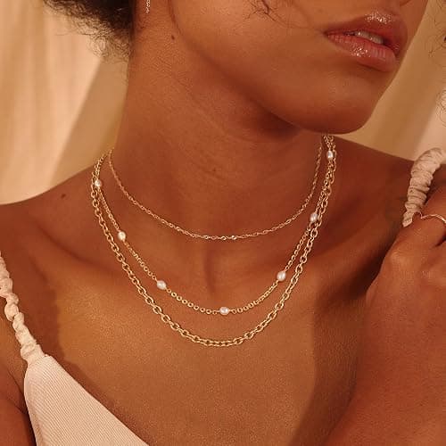 Fettero Choker Necklace for Women 14K Gold Plated Dainty Gold Choker Necklace Simple Paperclip Thin Chain Pearl Necklaces for Women Stack Jewelry Gift thumbnail 4