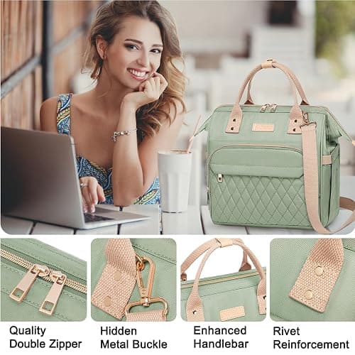 AIJIEKE Lunch Bag for Women, Leakproof & Insulated Work Lunch Box Tote, Reusable Adult Cooler Bag with Water Bottle Side Pocket & Removable Shoulder Strap, Green thumbnail 4