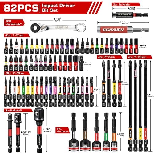 Geinxurn 82Pieces Impact Screwdriver Bits Set, Magnetic S2 Steel Phillips/Square/Torx/Hex Insert Power Bits Tips with Impact Bit Holder and Impact Nut Driver and Mini Wrench thumbnail 2
