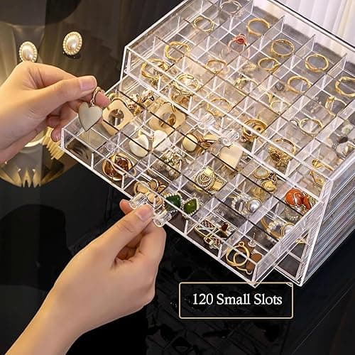 SPAKOWN Earring Organizer, Acrylic Jewelry Holder Organizer with 5 Drawers Stackable Earring Storage Case Jewelry Boxes for Women (Clear) thumbnail 3