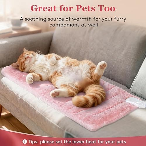UTK XL Heating Pad for Back, Electric Heat Pad for Period Cramps Pain Relief, Soft Thicken Flannel Fabric Machine Washable, Christmas Gifts for Women Mom, 6 Heat Settings & Auto-Off, 12" x 24"(Pink) thumbnail 6