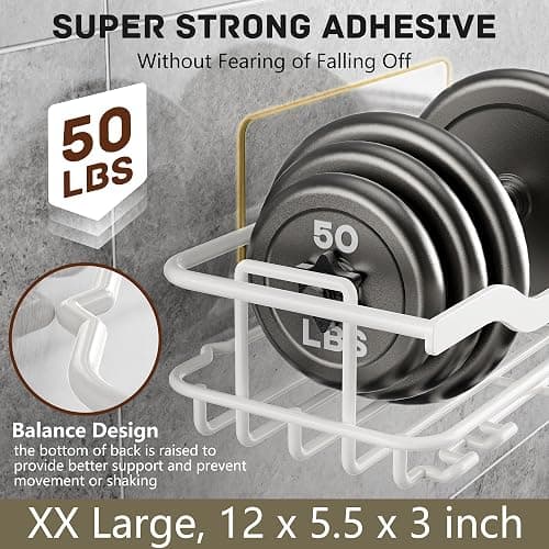 OMAIRA 3-Pack Shower Caddy with Soap Holder, Adhesive Rustproof No-drill Strudy Loading Inside Shower Organizer Shelves Rack Storage Bathroom Organization for Smooth Wall Glass Tile, White (X-Large) thumbnail 6