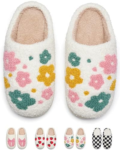 Cute House Slippers for Women Men Warm Cozy House Shoes Fuzzy Home Slippers with Memory Foam Indoor and Outdoor - Image 1