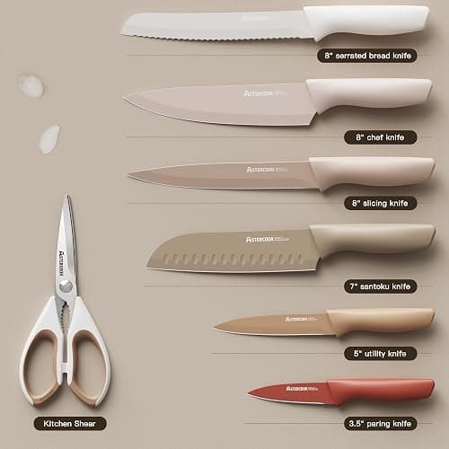 Astercook Knife Set, 13 Pieces Kitchen Knives Set with Healthy Anti-Rust Coating, Dishwasher Safe, Stainless Steel Chef Knife Sets with 6 Blade Guards, Perfect Holiday Gifts for Kitchen thumbnail 5