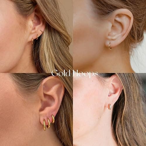 IDJEOABL Small Gold Hoop Huggie Earrings Set for Women Non Tarnish 14K Gold Plated Lightweight Cartilage Earring Pack for Multiple Piercings for Sensitive Ears thumbnail 3