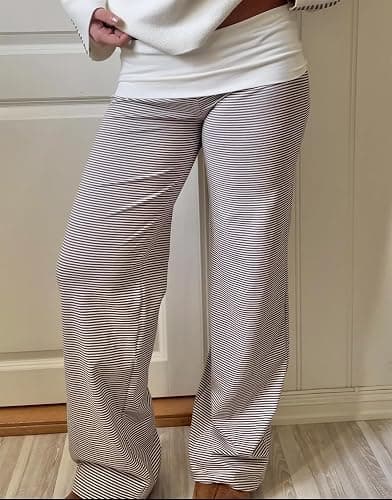 MYBFYABO Y2k Fold Over Yoga Pants for Women Low Rise Wide Leg Sweatpants | Womens Comfy Flowy Palazzo Pajama Pants, Contrast Color/ Striped Wide Foldover Waist Lounge Bell Bottoms 2026 thumbnail 2