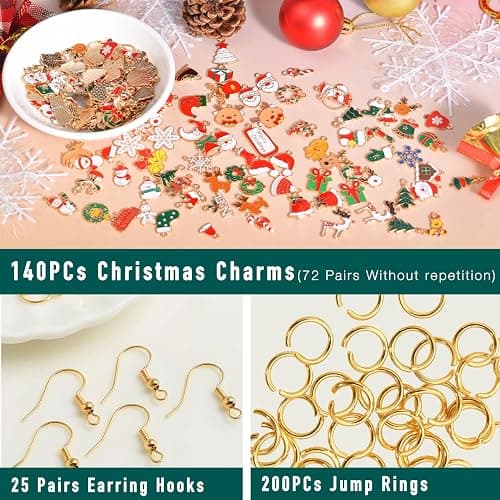 stino 140Pcs Paired Christmas Metal Charms for Jewelry Making, with 200Pcs loops & 50Pcs Earring Hooks, for Necklace Earrings Bracelet Crafts thumbnail 2