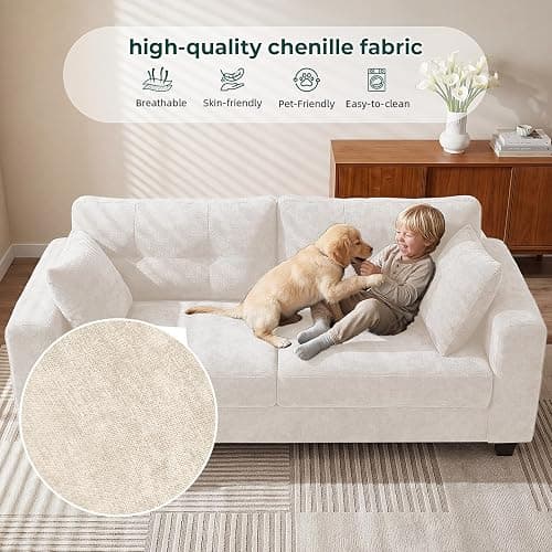 LOLLICE 70" Loveseat Sofa for Living Room, Modern Chenille Cloud Couch with USB/Type-C Charging Ports, Side Pockets, Removable Cover, Wide Armrests, Small Couch for Small Space, Easy Assembly, Beige thumbnail 7