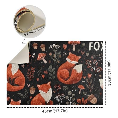 QwThum Black Foxes Mushrooms Coffee Mat Coffee Bar Maker Backed Absorbent Nonslip Station Mats For Kitchen Countertop Fast Dry Washable Dish Drying Mat 18x12Inch thumbnail 3