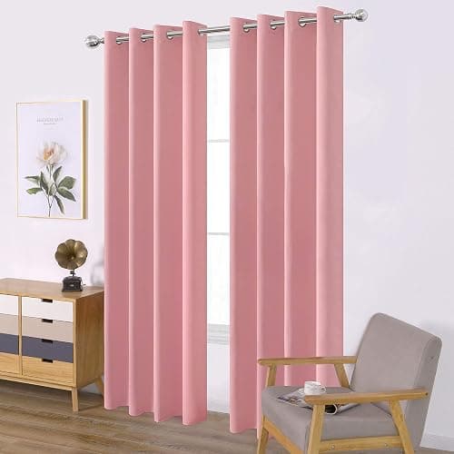 LEMOMO Baby Pink Bedroom Blackout Curtains/52 x 84 Inch Long/Set of 2 Curtain Panels/Thermal Insulated Room Darkening Curtains for Bedroom - Image 1