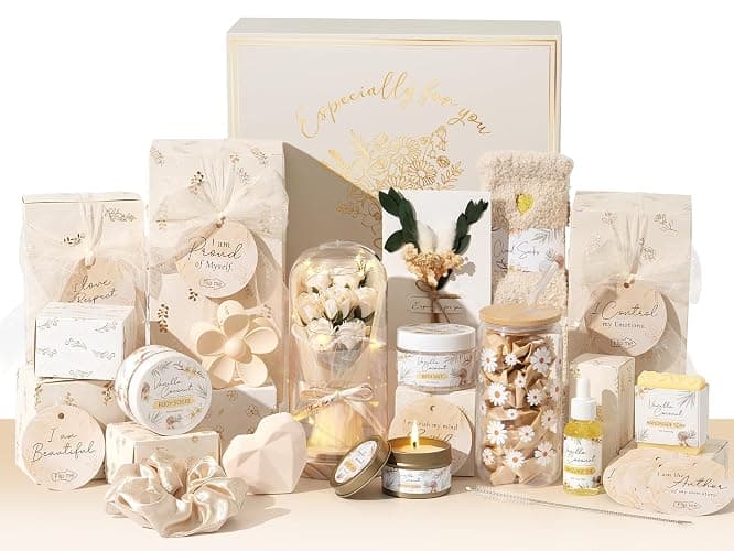Spa Gifts for Women Teen Girl Gifts Trendy Stuff, Positive Affirmation Cards & Self Care Baskets Preserved Rose Flowers Set, Get Well Easter Birthday Mothers Day Gift for Mom Her Grandma Girls Friend - Image 1