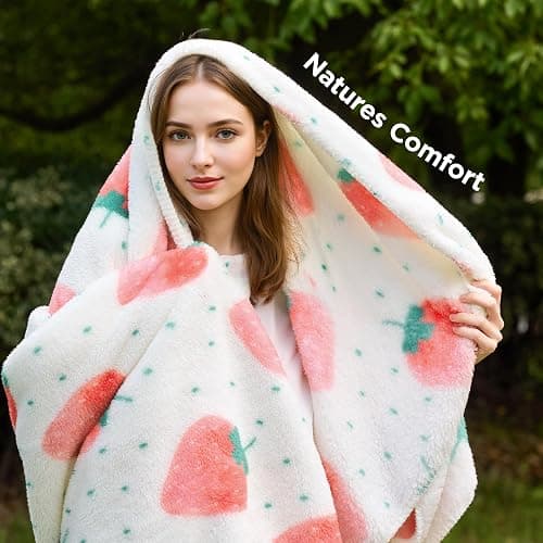Bedsure Cute Strawberry Decor Throw Blanket Pink for Kids - Soft Fleece Throw Home Decor for Girls Women Teens as Birthday, GentleSoft Cozy Fruit Pattern Blankets for Couch Bed, 50x60 thumbnail 6