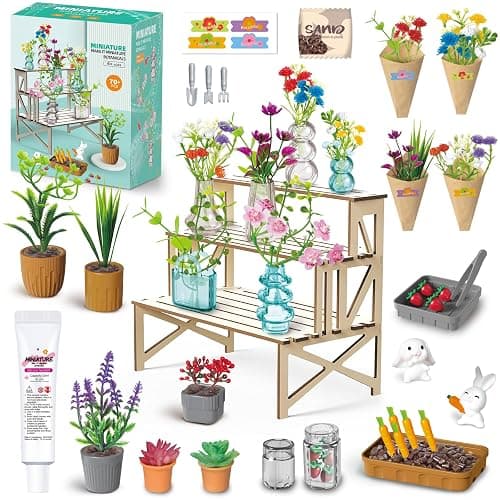 Make It Miniature Botanicals Kit - Mini Plants Collectibles with Flowers, Bouquets, Bonsai, Succulent, Garden, Wooden Display Stand - DIY Crafts Toy Gifts for Kids 6+, Collectors, Decoration - Image 1