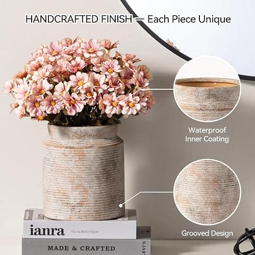 Rustic Utensil Holder for Kitchen Countertop - 6.5 inch Ceramic Utensil Crock Farmhouse Cooking Utensil Organizer for Spatula, Spoon (S-Rustic) thumbnail 7
