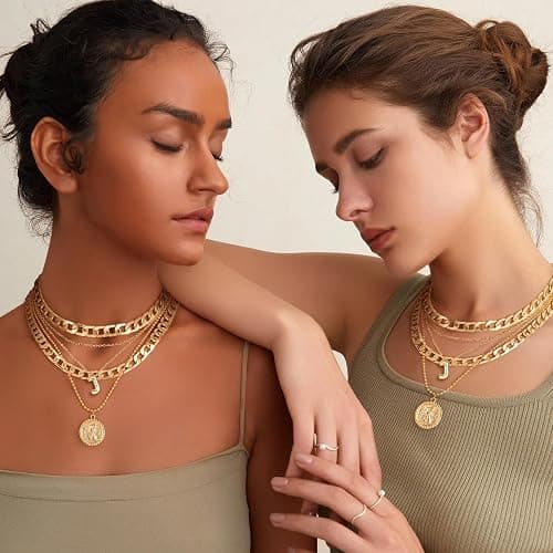 MJartoria Gold Layered Necklaces for Women Trendy Balloon Initial Pendant Necklace Dainty Chunky Chain Choker Necklaces Jewelry Birthday Gifts - Gold - J thumbnail 9