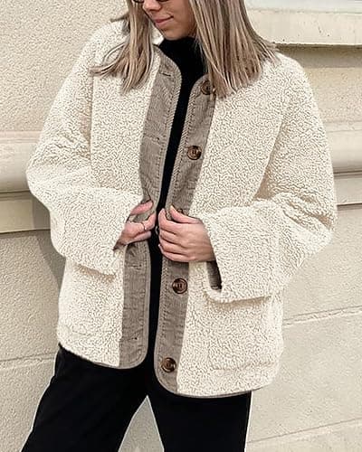 PRETTYGARDEN Women's 2025 Winter Coats Long Sleeve Button up Fuzzy Sherpa Fleece Jackets Outerwear Fall Fashion Clothes thumbnail 4