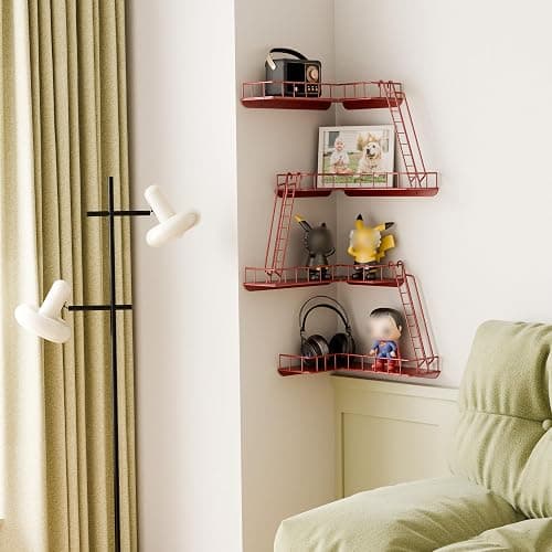 WOPITMER Fire Escape Wall Shelf - Modern City Style 4-Tier Corner Wall Shelves, Easy to Install Metal Ladder Shelf for Figures, New York Decorative Shelves for Bathroom, Living Room & Home Decor, Red thumbnail 2