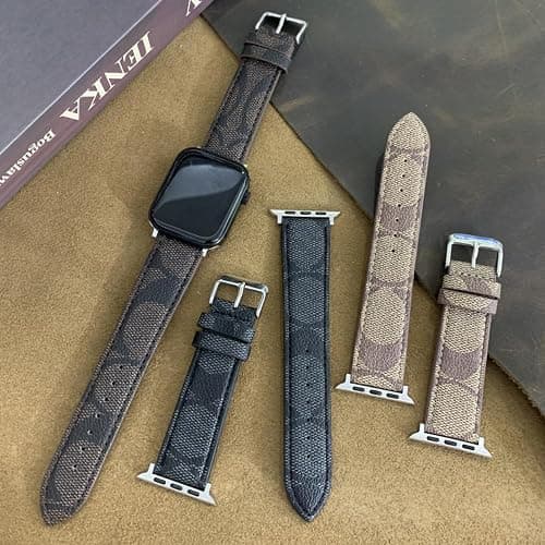 NYENEIL Compatible with Apple Watch Ultra Band 38mm 40mm 41mm 42mm 44mm 45mm 46mm 49mm Series 10/9/8/7/6/5/4/3/2/1iwatch bands,Luxury Monogram Retro Soft Strap Replacement Sport band for Women Men thumbnail 4