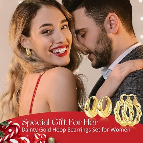 Adoyi 9 Pairs Gold Hoop Earrings Set for Womens Twisted Huggie Hoops Earrings 14K 18K Gold Plated for Girls Valentines Mother's Day Birthday Gifts Lightweight thumbnail 3